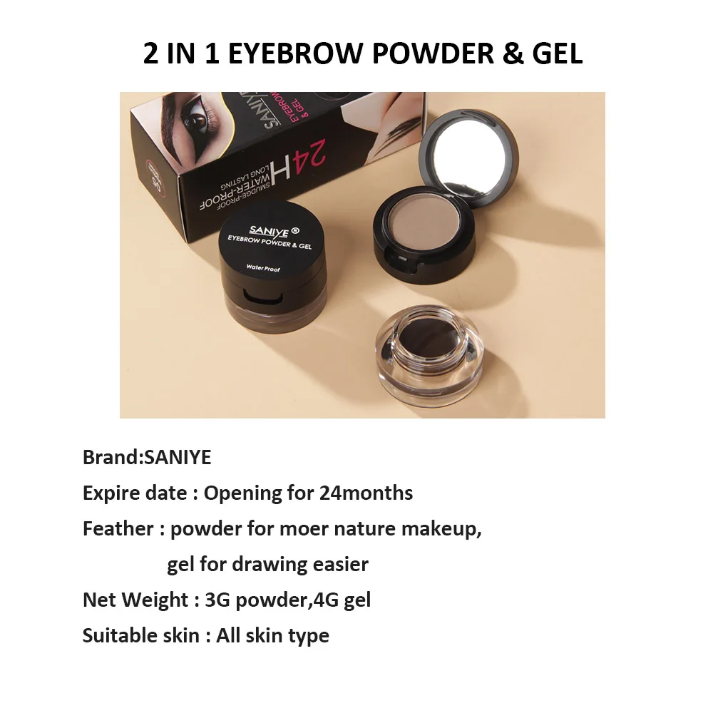 SANIYE 2 в 1 водонепроницаемый BrowGel пудра для бровей Гель крем с кисточкой карандаш