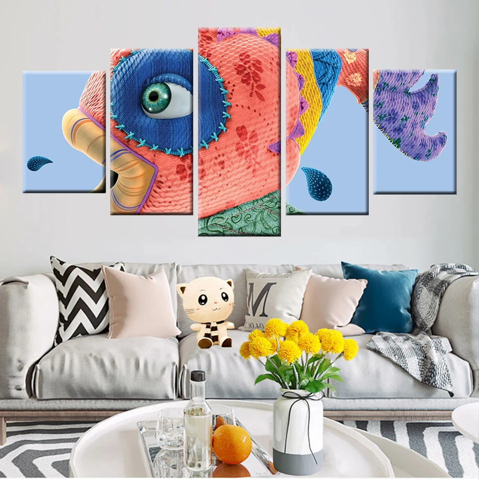 5 панелей абстрактная красочная рыба подводный мир животное картина настенное