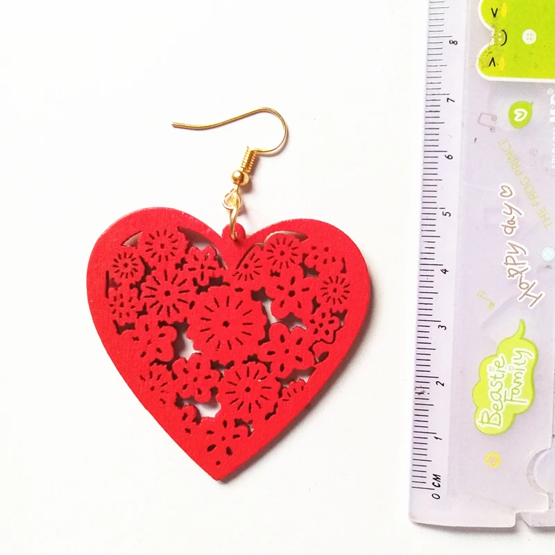 3D Модные полые резьба персиковое дерево в форме сердца серьги виде капель ручной