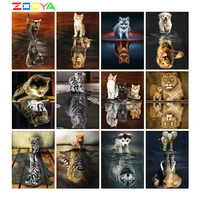 zooya 5d diamond painting cat full square diamond embroidery animals reflection pictures of rhinestones mosaic home decor