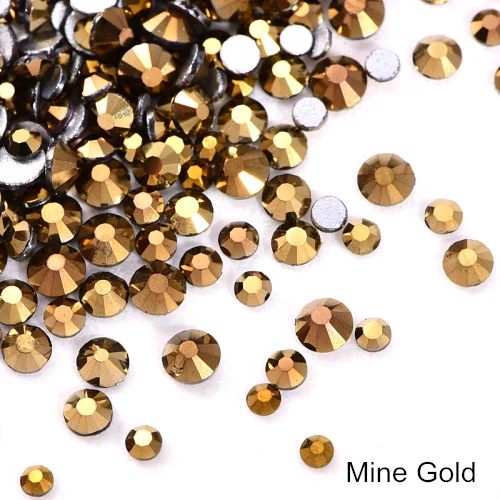 Mine Gold 1000 шт блестящие стразы, стеклянные стразы без горячей фиксации, стразы с плоским основанием, стразы без горячей фиксации, украшения для ногтей Y2802 - Цвет: Mine Gold