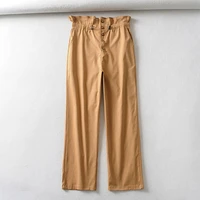 womens casual drawstring waist straight pants summer single breasted slim long pants streetwear solid color trousers