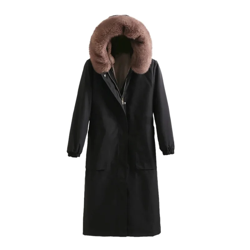 Fur Coat Women's 2021 Winter New Hooded Mid-Long Over-The-Knee Mink Otter Rabbit Fur Liner Detachable Imitation Fur Jacket Femal