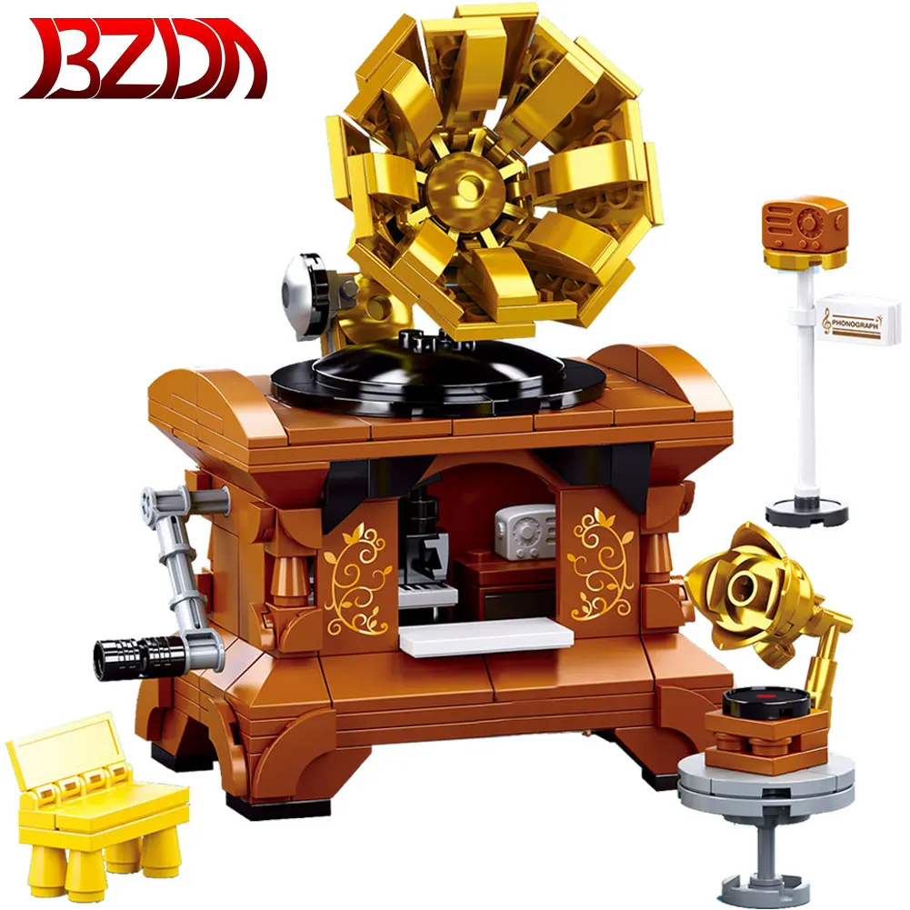 

BZDA Creator Simulation Phonograph Model Building Blocks Retro toys Children's educational toys Bricks Children Christmas Gifts