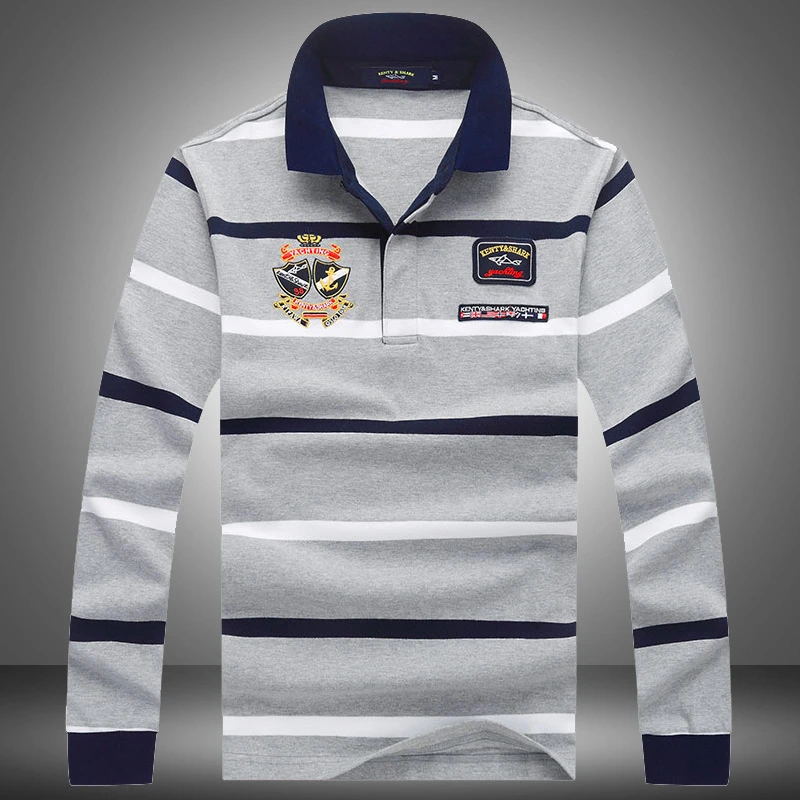 

2020 High Quality Autumn Fashion Men's Polo Shirts Shark Brand Male Business Cotton Casual Lapel Long Sleeve Stripe Clothing