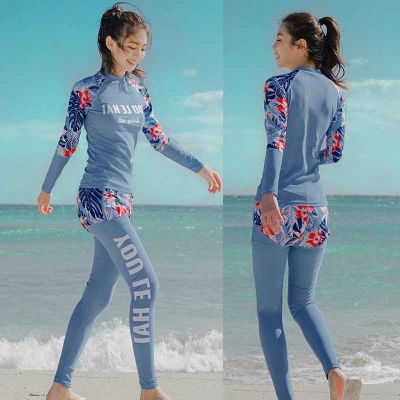 Купальник женский 3 предмета с длинным рукавом и защитой от солнца | Спорт