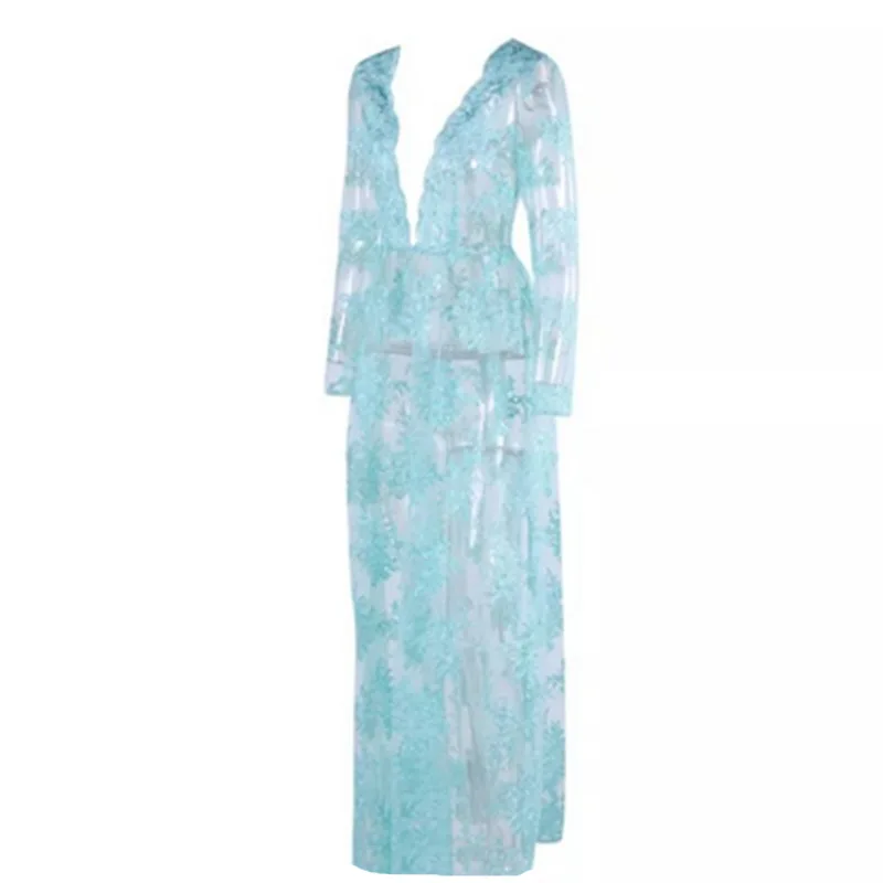 full slips women blue flowers long slip hot sexy intimates Slip Body Mesh Transparent Solid Nightwear BabyDoll V neck Fashion | Женская