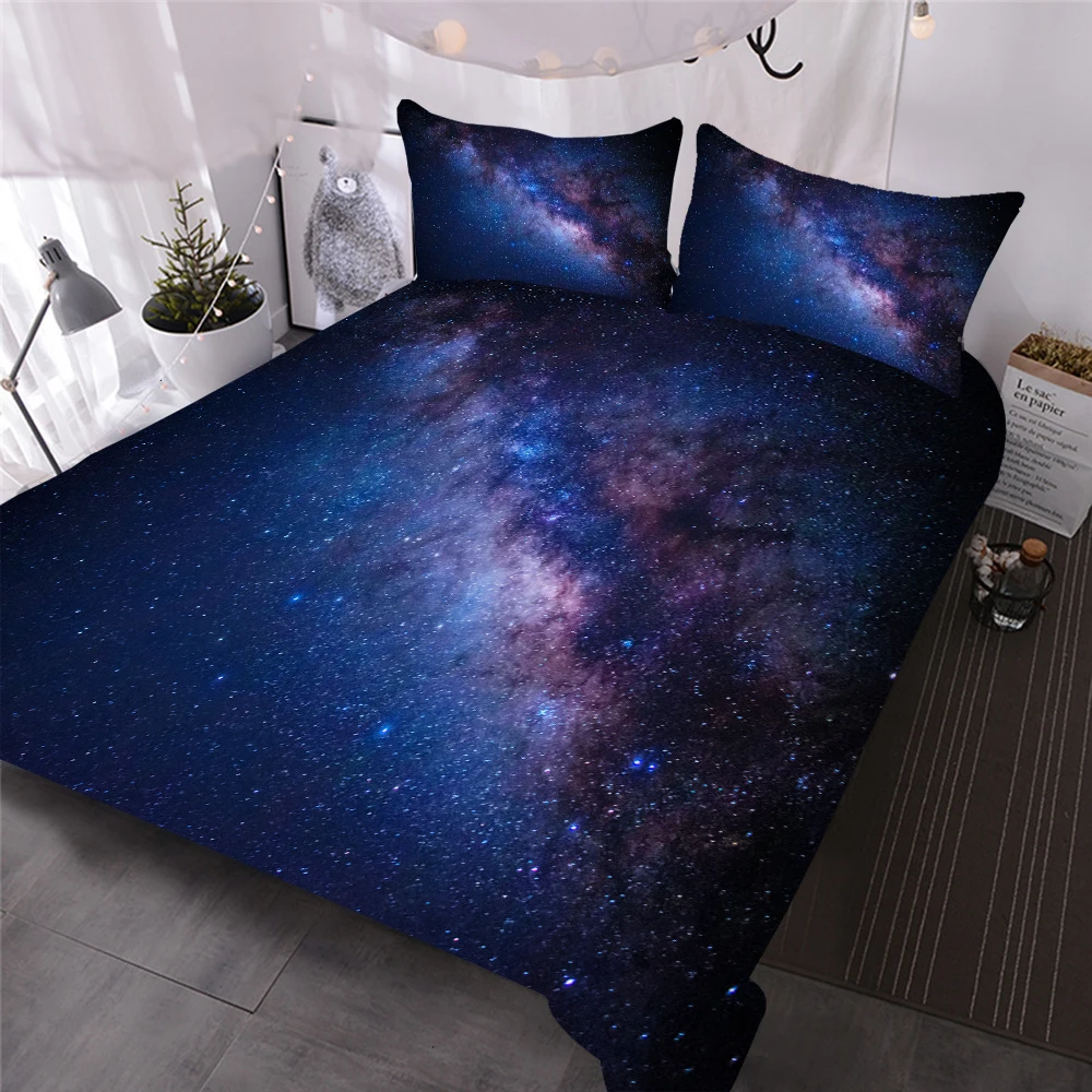 Комплект постельного белья фиолетового звездного неба с 3D пейзажем 3 шт.