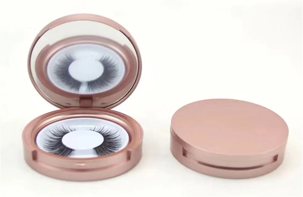 

Double Layer Eyelash Packaging Circle Box With Mirror Tray Lashes Storage Organizer Empty Lash Case With Lash Holder For Women