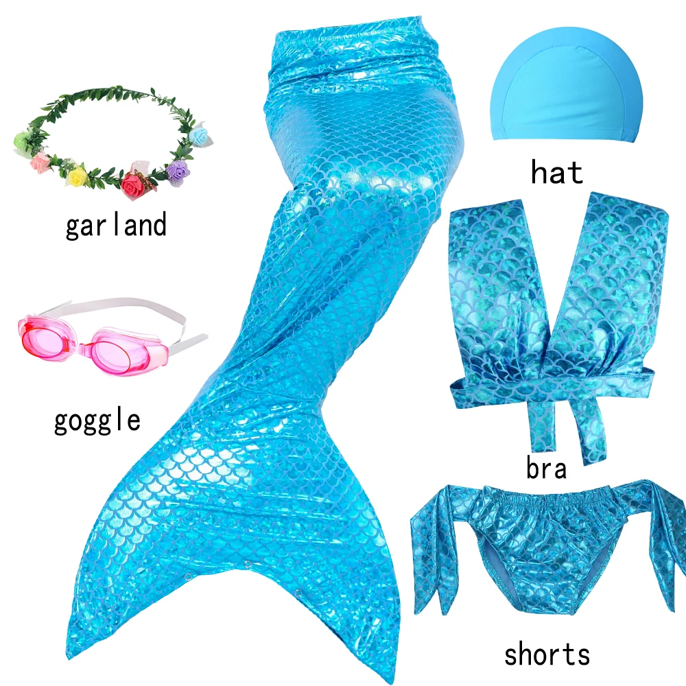 6pcs with goggles G Купальники-бикини купальный костюм Русалочки, Моноласты, хвосты для купания очки шляпа плавник бикини для девочек Купальник, хвост русалки Косплэй костюм для плавания - Цвет: 6pcs with goggles G