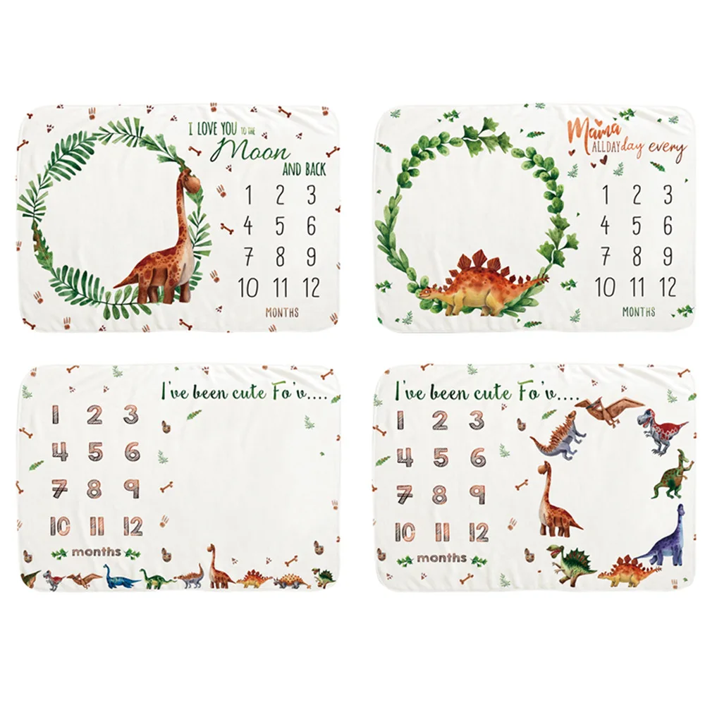 

Baby Name Picture Photo Background Milestone Blanket Months Weeks Dinosaur Printed Boy Child Kids Cover Warm Flannel Blankets