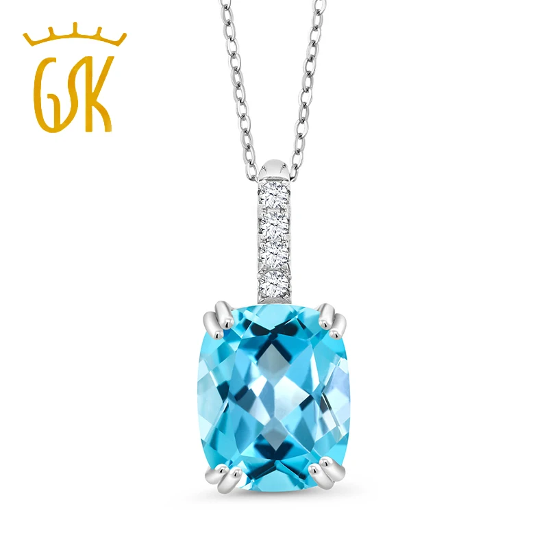 GemStoneKing 3 67 Ct подушка голубой топаз белый Серебро 925 пробы кулон ожерелье для