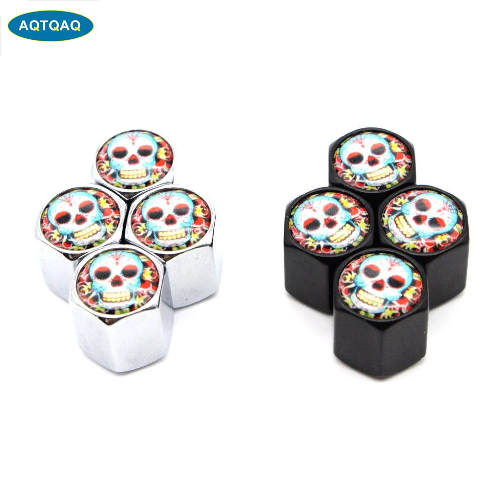 4 шт./компл. череп из цинкового сплава с цветком стиль крышка на стержень клапана