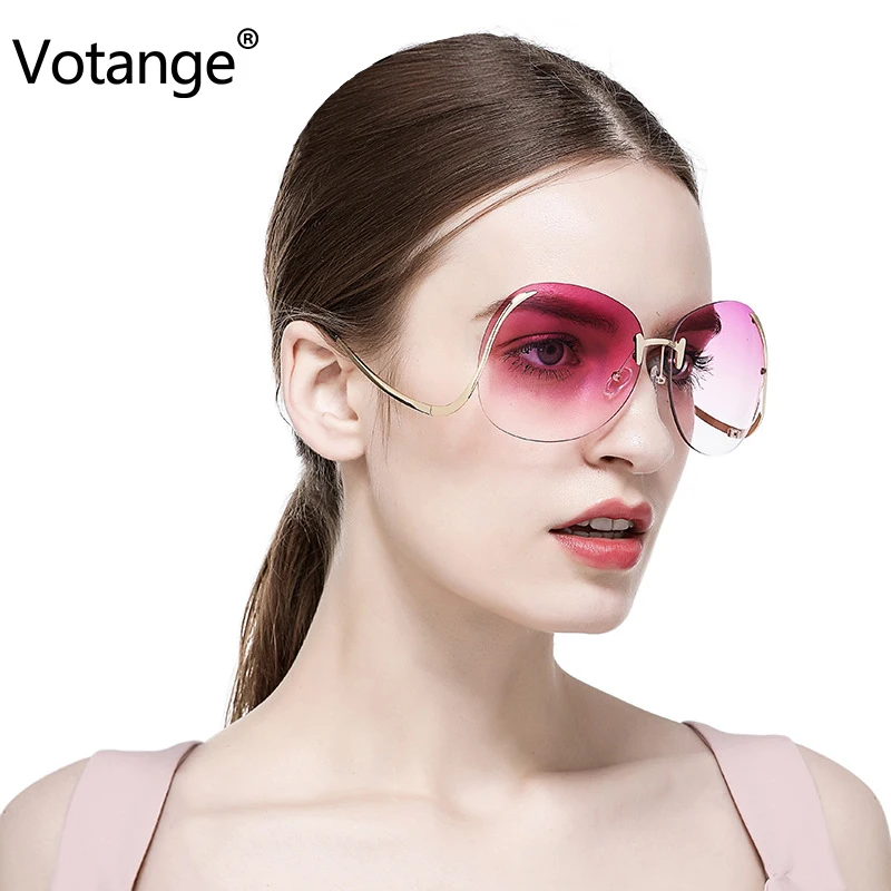 

Sunglasses Women Oversized Rimless Vintage Brand Designer Square Sun Glasses Shades Female Big Frames Eyeglasses UV400 E137