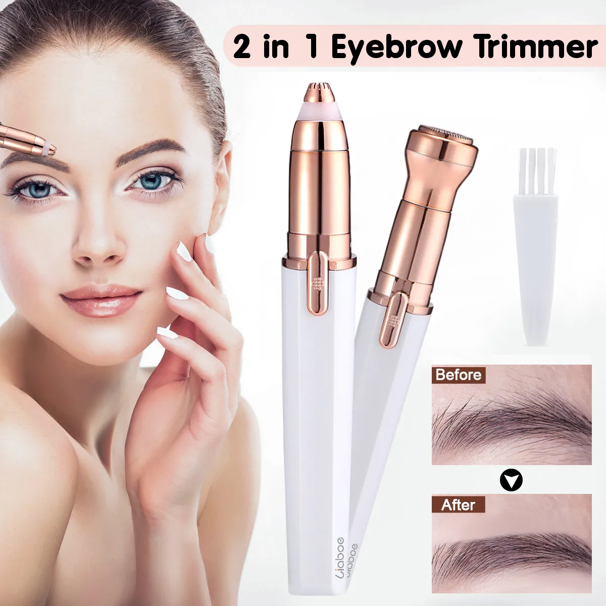 

2 in 1 Electric Eyebrow Trimmer Gentle Painless Hassle-free Portable Face Lips Nose Hair Shaver Cutter Razor Tool With LED Light