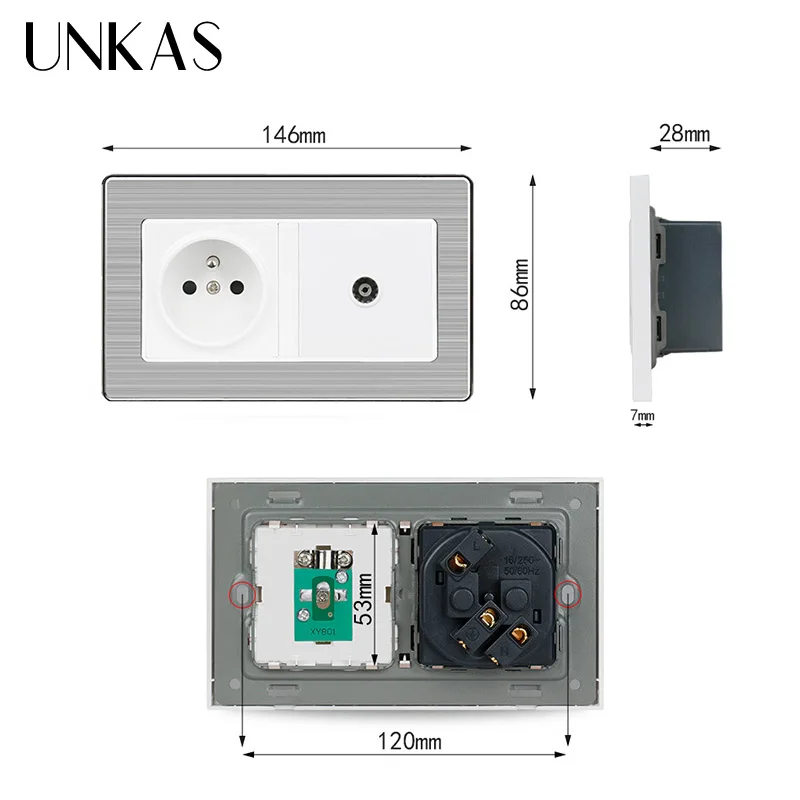Французская стандартная настенная розетка UNKAS с заземлением 16 А + Женская ТВ из