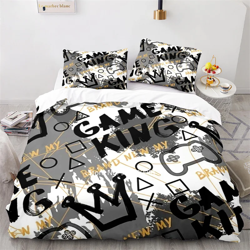 

New Fashion Player Down Quilt Cover Pillowcase Black and White Bedding Set 2-3 Pieces Children Boys and Girls Bedding Play Cover