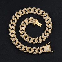 19mm crystal miami iced out cuban link chain necklaces for men bracelet women jewelry set gold color hip hop jewelry chains gift