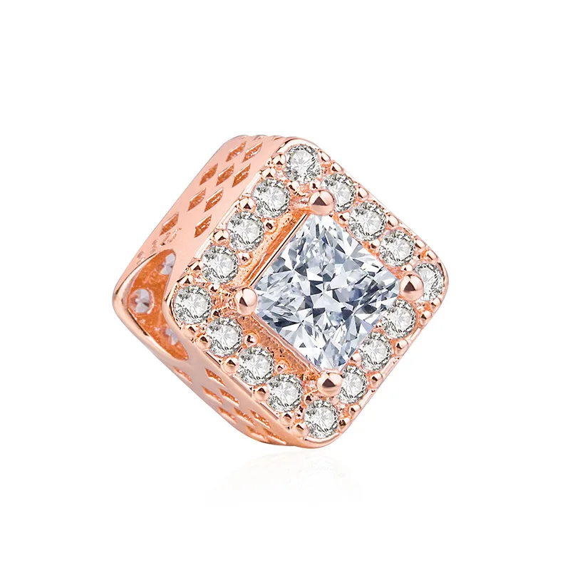 

Подлинные бусины из стерлингового серебра 925 пробы, розовое золото, квадратные Хрустальные Бусины, подходят для браслетов и ожерелий pan, Женские Ювелирные изделия «сделай сам»