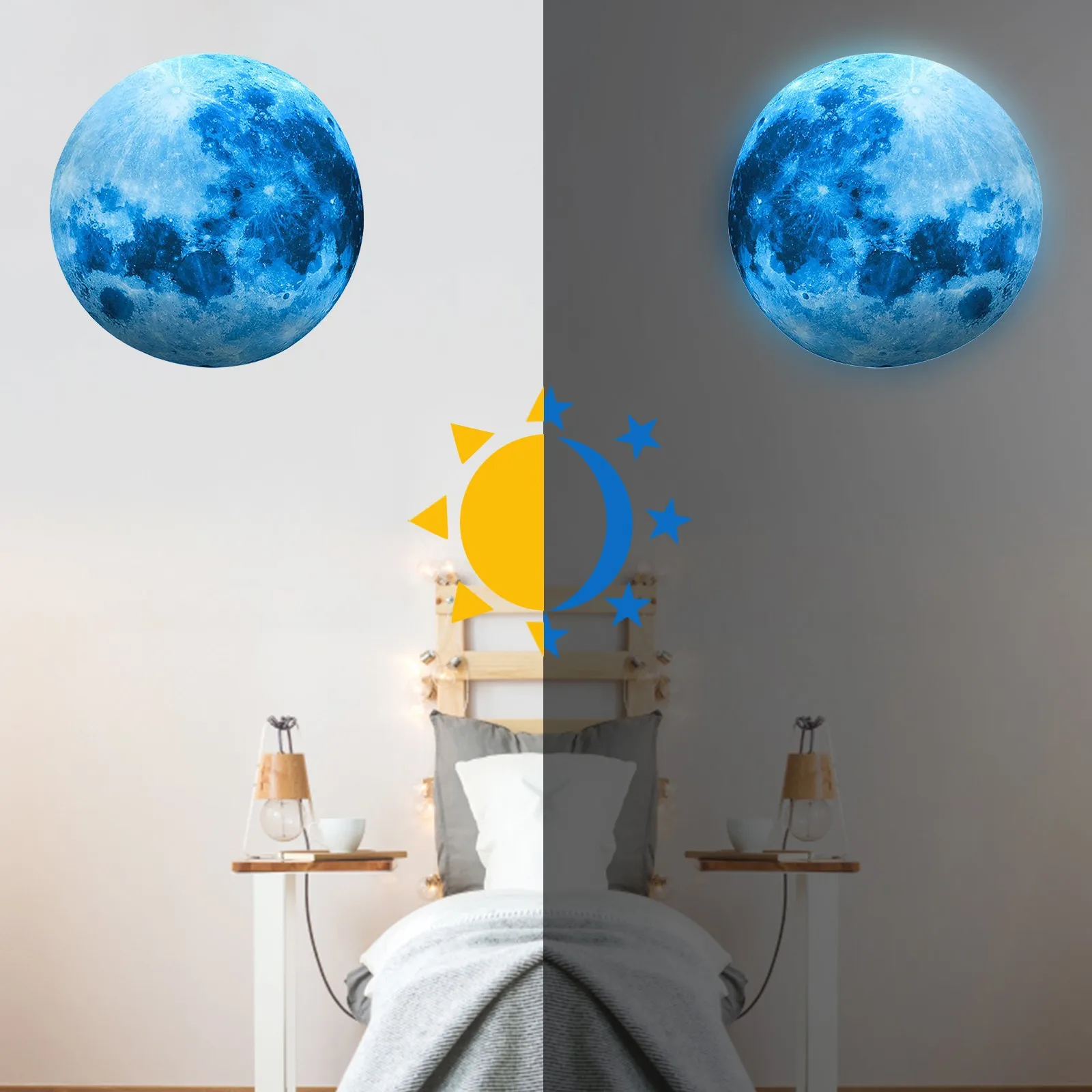 Светящаяся настенная 3D наклейка в виде Луны планеты солнечной системы