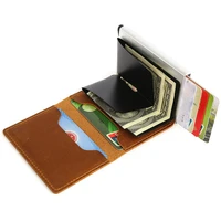 card holder wallet rfid men vintage crazy horse leather business bank credit card minimalist wallet aluminum box unisex