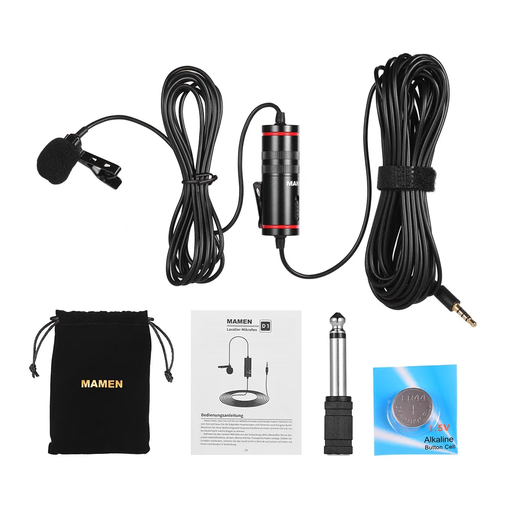 Компактный конденсаторный петличный микрофон MAMEN с зажимом отворотом длина