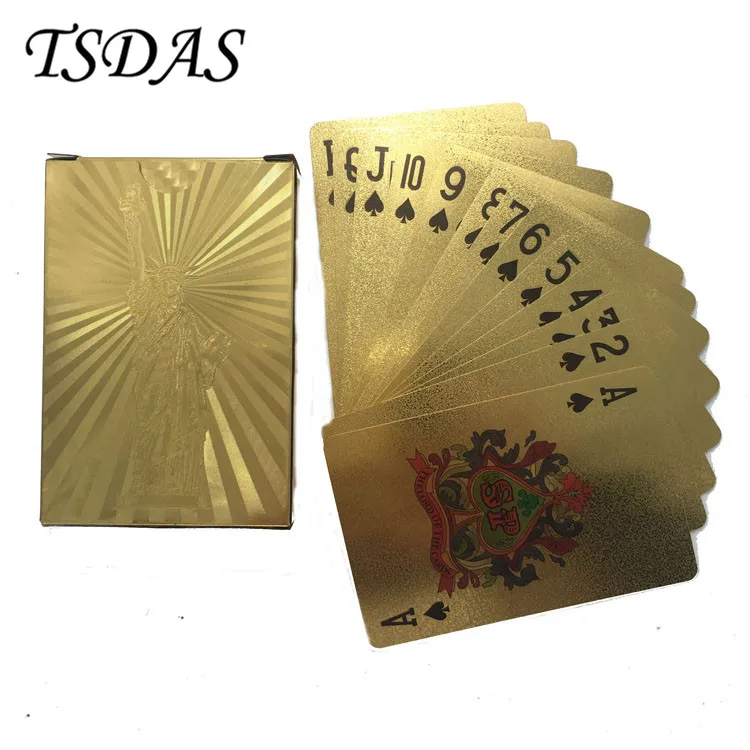 США Статуя Свободы новые пластиковые игральные карты 54 шт. золотые покерные 24K