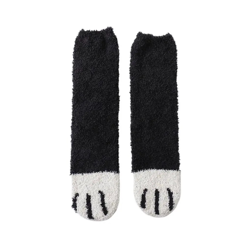

1 pair of plush coral fleece socks female tube socks autumn and winter cat claws cute thick warm sleeping floor sleep socks NEW