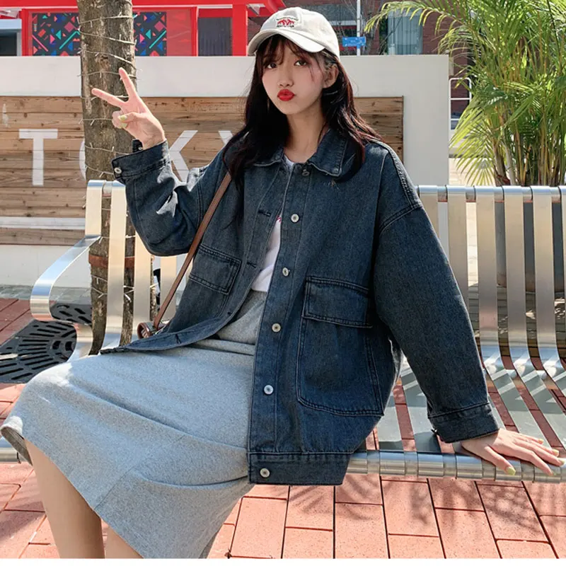 

2020 Spring and Autumn New Joker Plus Size Denim Jacket It Girl Loose Tooling Tops Women Coats and Jackets