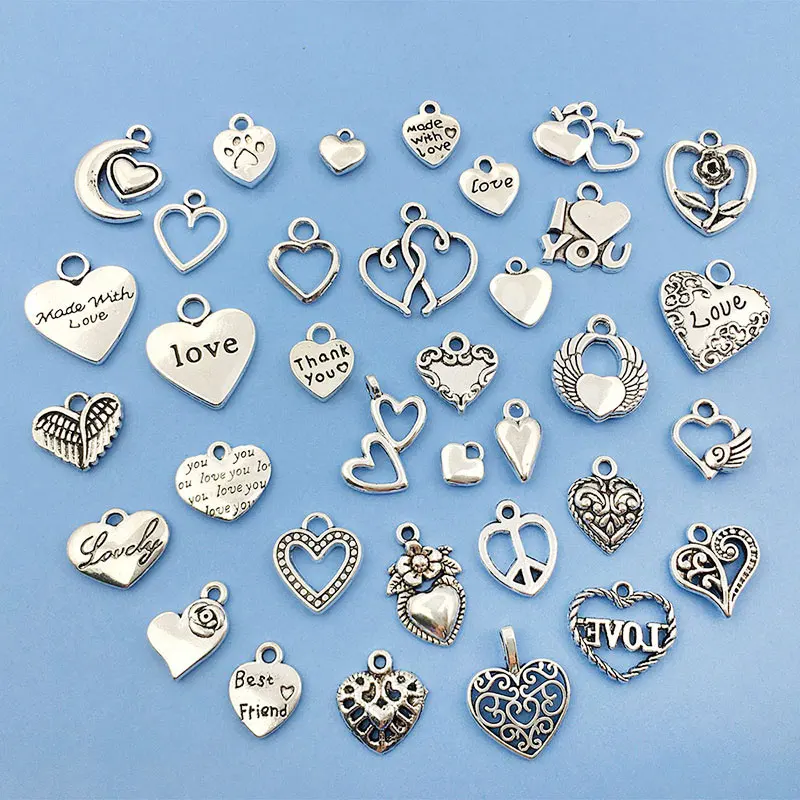 

Mix100pcsAntique Silver Hearts Zinc Alloy Jewelry for Women Charms for DIY Earring Making Valentine's Day Wedding Heart Pendant