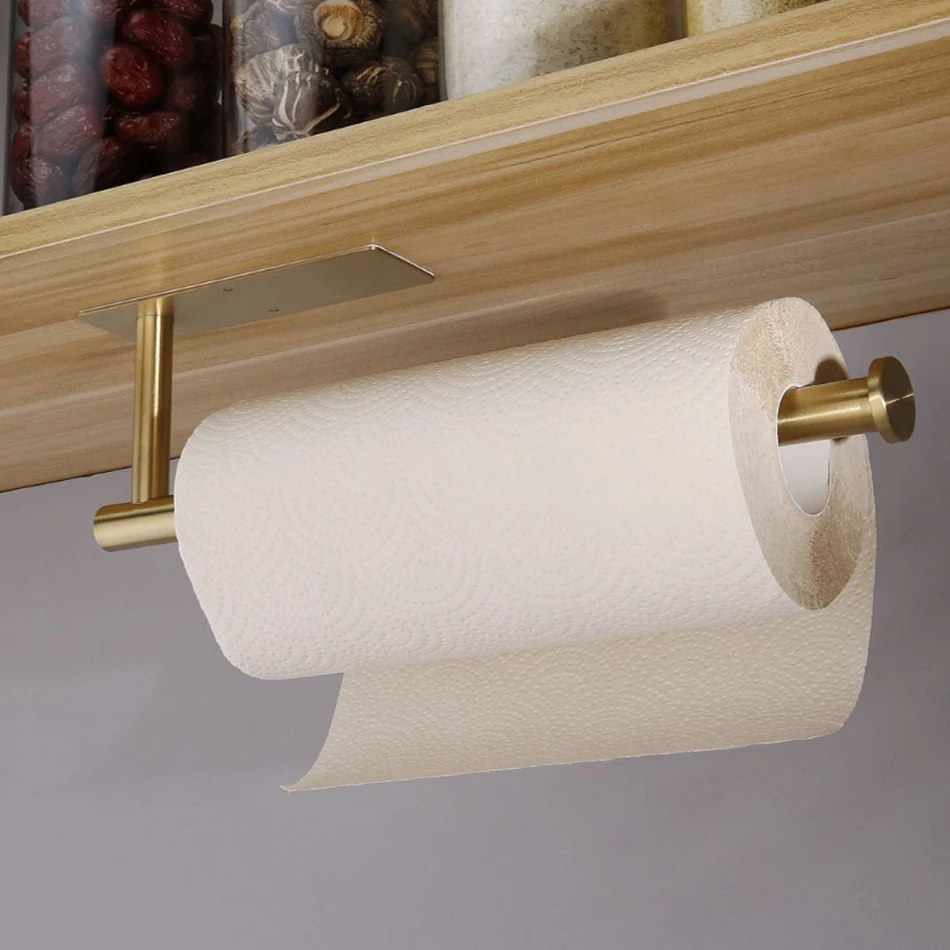 304 Stainless Steel WC Paper Holder Brushed Gold Black Adhesive Toilet Paper Towel Shelf Tissue Roll Hanger for Kitchen Bathroom