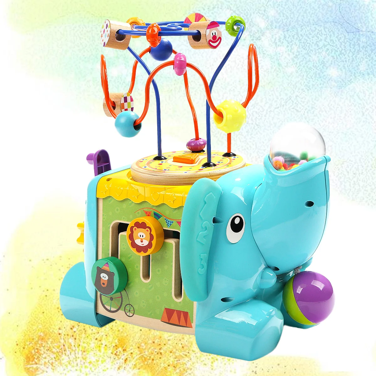 

Elephant Circus Baby Wooden Multifunction Educational Toddler Cartoon Animal Infant Bead Maze