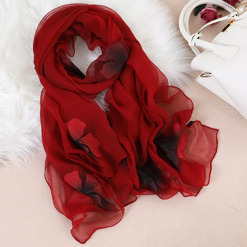 

Silk scarf women wild embroidered gauze scarf fashion sunscreen shawl GRAY22