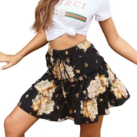the new summer style small fresh and sweet lace up loose versatile high waist floral woman short chiffon skirt