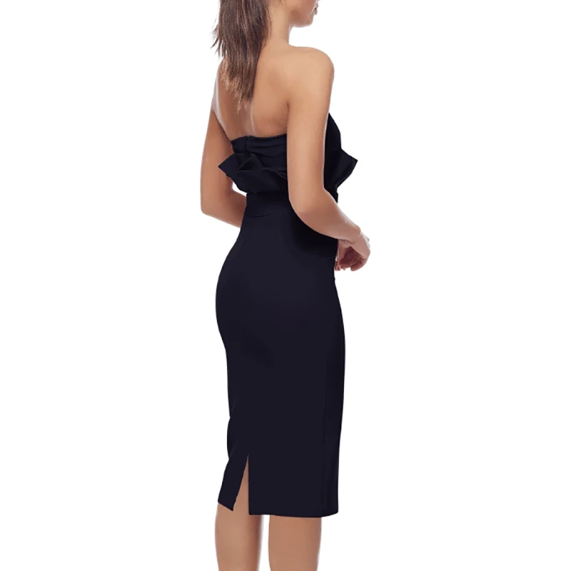 

INDRESSME Women Off Shoulder Ruffle Waist Slash Neck With Sashes Mid-Calf Fashion Bandage Dress 2020