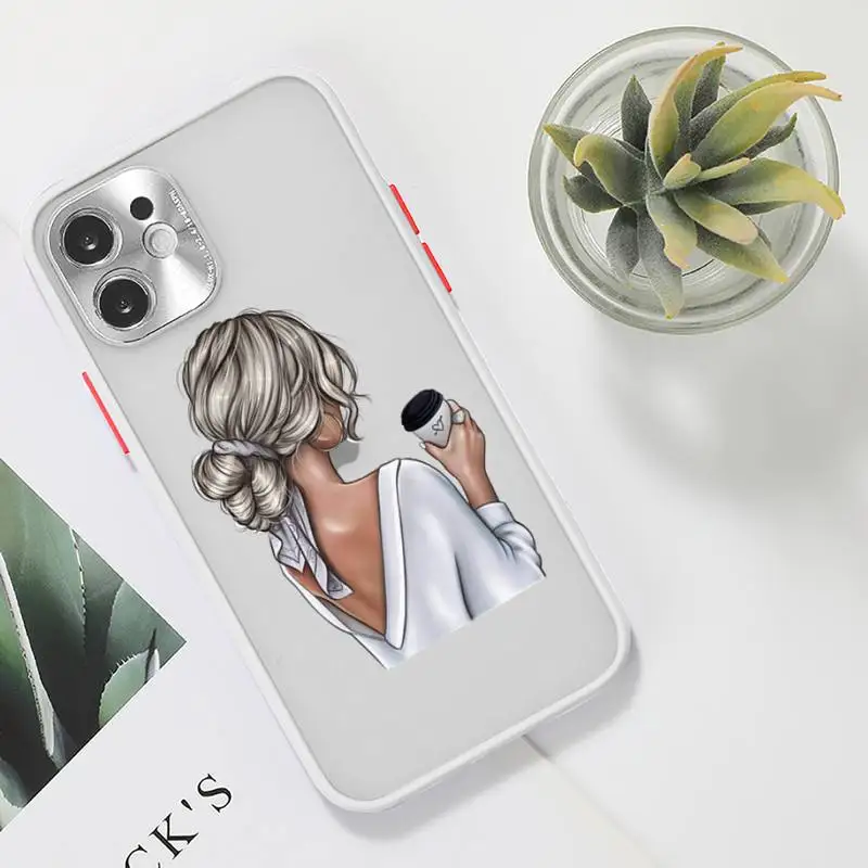

Beautiful girl rear view ins Phone Case For iPhone 12 11 Mini Pro XR XS Max 7 8 Plus X Matte transparent White Back Cover