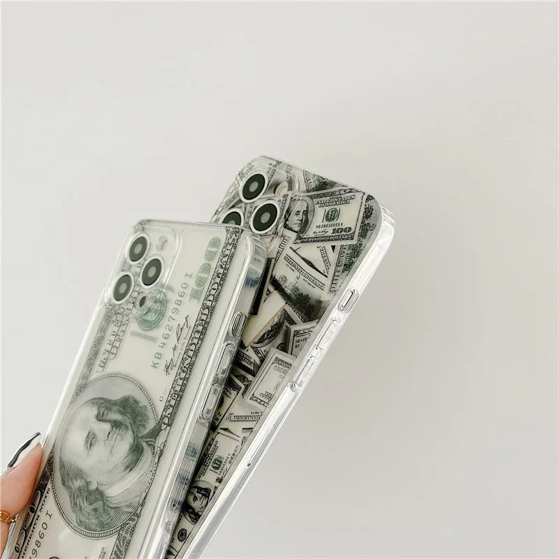

Dollar Banknote Clear Phone Case For iPhone 11 Pro Max 12 Pro XR X XS Max 8 7 Plus SE 2020 Fashion Graffiti Soft Silicone Cover