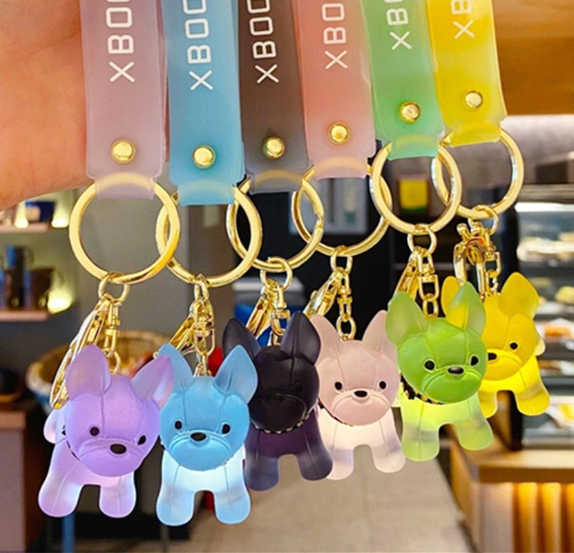 

Fashion French Bulldog Keychain for Women XBOOM Bag Pendant Transparent Colorful Dog Key Chains Car Keyring 2021 Christmas Gift