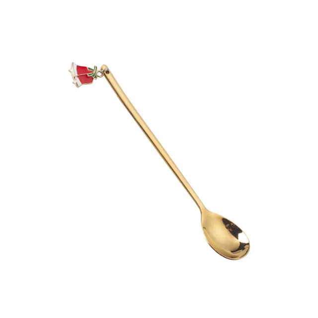 christmas bells Top Cute! Santa Claus Christmas Snowman Coffee Spoon Fruit Fork Stirring Spoon Teaspoon Tea Spoon Tableware 304 Stainless Steel - Цвет: christmas bells