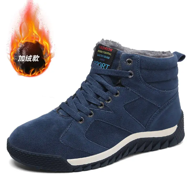 Blue Men Shoes Winter Casual Boots for Men Fur Lace Up Warm Snow Boots Outdoor Fashion Flat Mens Shoes Big Size 47 Scarpe Uomo 43 - Цвет: Blue