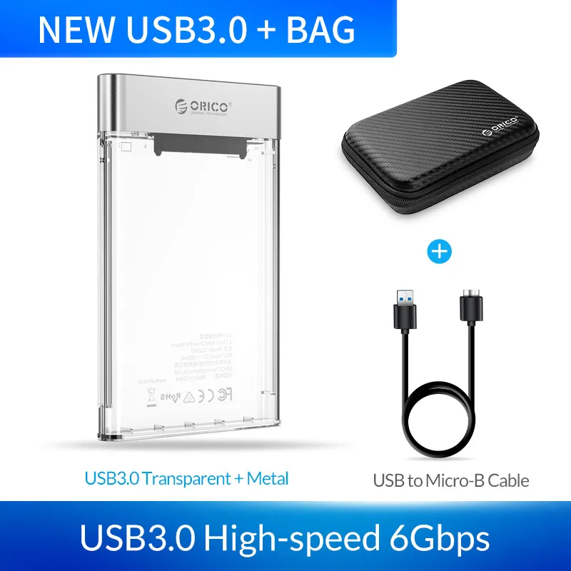 ORICO HDD Case 2.5 inch Transparent Box USB3.0 HDD Enclosure Micro-B SATA to USB 3.0 Hard Disk Case 6Gbps Support 4TB UASP Case - Цвет: HDD Case Add Bag