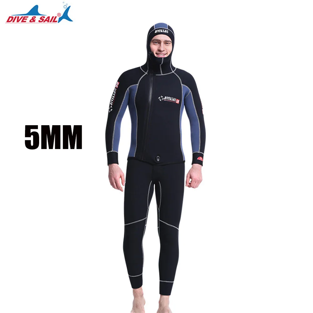 5MM Neoprene Wetsuit Men's Split Hooded Wetsuit SCR Thickened Warm Swimsuit Deep Diving Free Diving Scratch Resistant Wetsuit