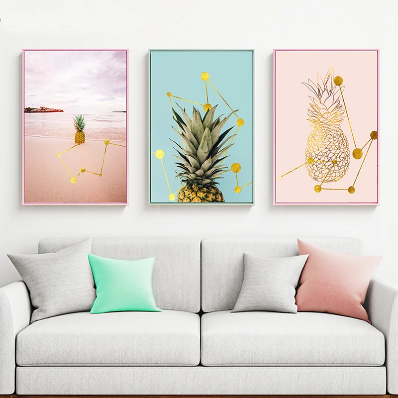 Скандинавские розовые плакаты растения ананас настенные художественные картины