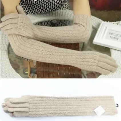 45cm beige 40 см длинные шерстяные перчатки кашемировые перчатки женские теплые зимние вязаные перчатки Модные элегантные женские брендовые перчатки Новые перчатки - Цвет: 45cm beige