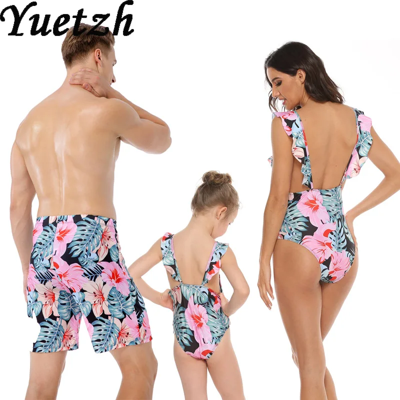 Одинаковые комплекты для семьи Купальный костюм девочек Цельный купальник