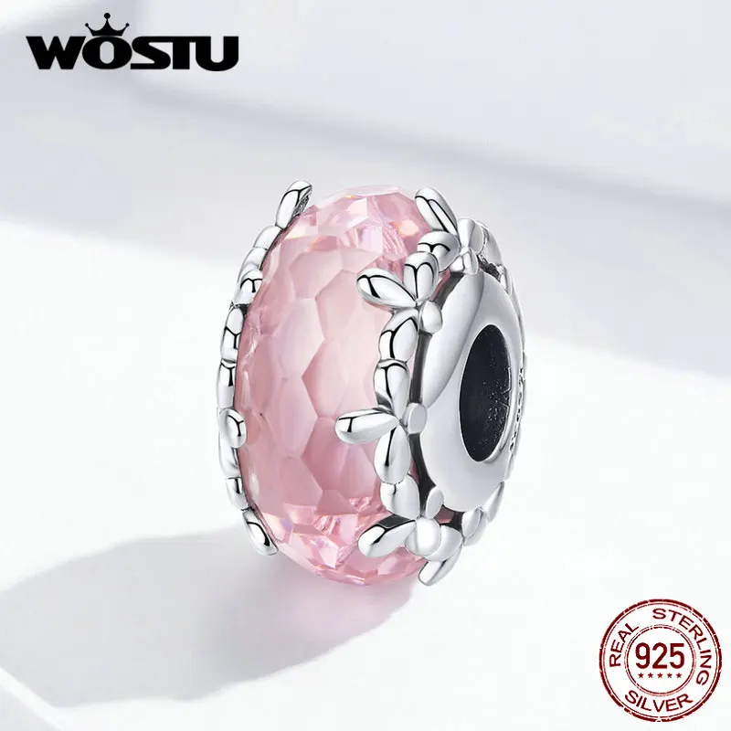 WOSTU Genniue, 925 пробы, серебряный, стеклянный цветок, бусины, подвеска, подходит для WOSTU, браслет для женщин, подарок CQC1282