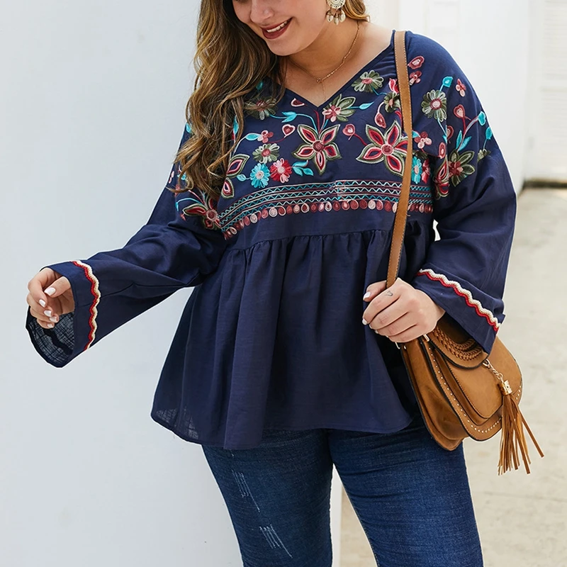 Футболка женская из хлопка и льна с V образным вырезом длинным рукавом 148