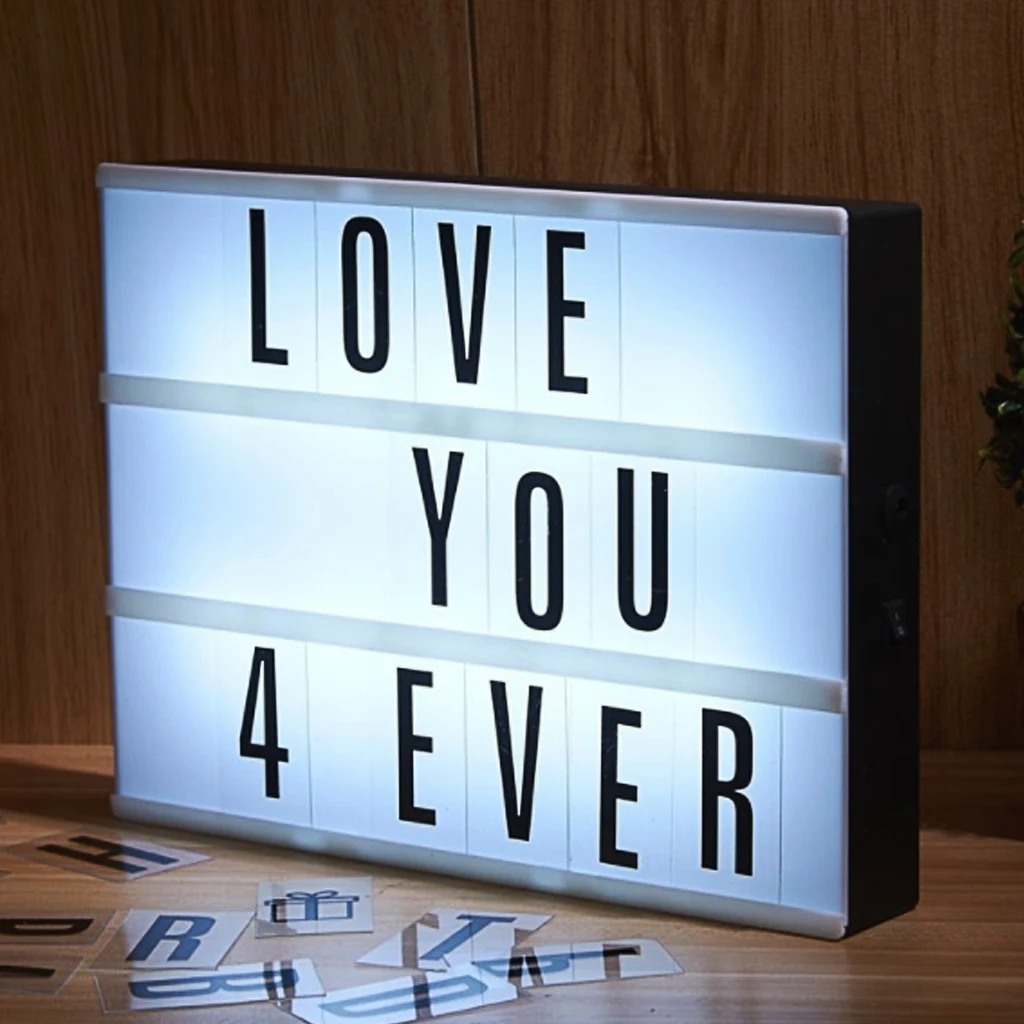 LED Night Light DIY Box Lamp AA Battery Cinema Lightbox Message Board With 96 Letters Cards Bedside Living Room Home Decoration