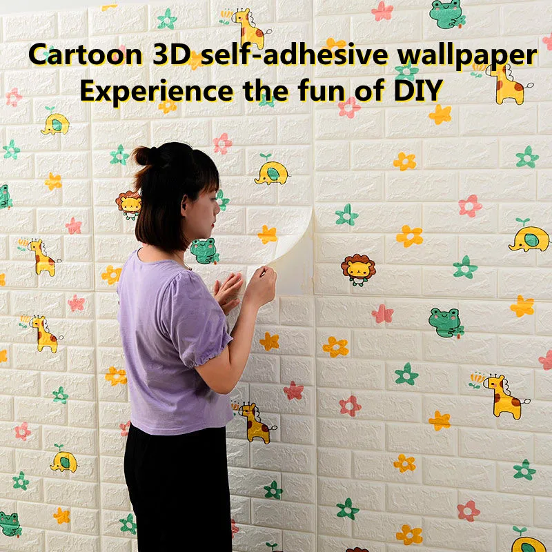 

Cartoon 3D Wallpaper Self-Adhesive Wall Stickers Waterproof Wallpaper Living Room Bedroom Children's Room Decoration