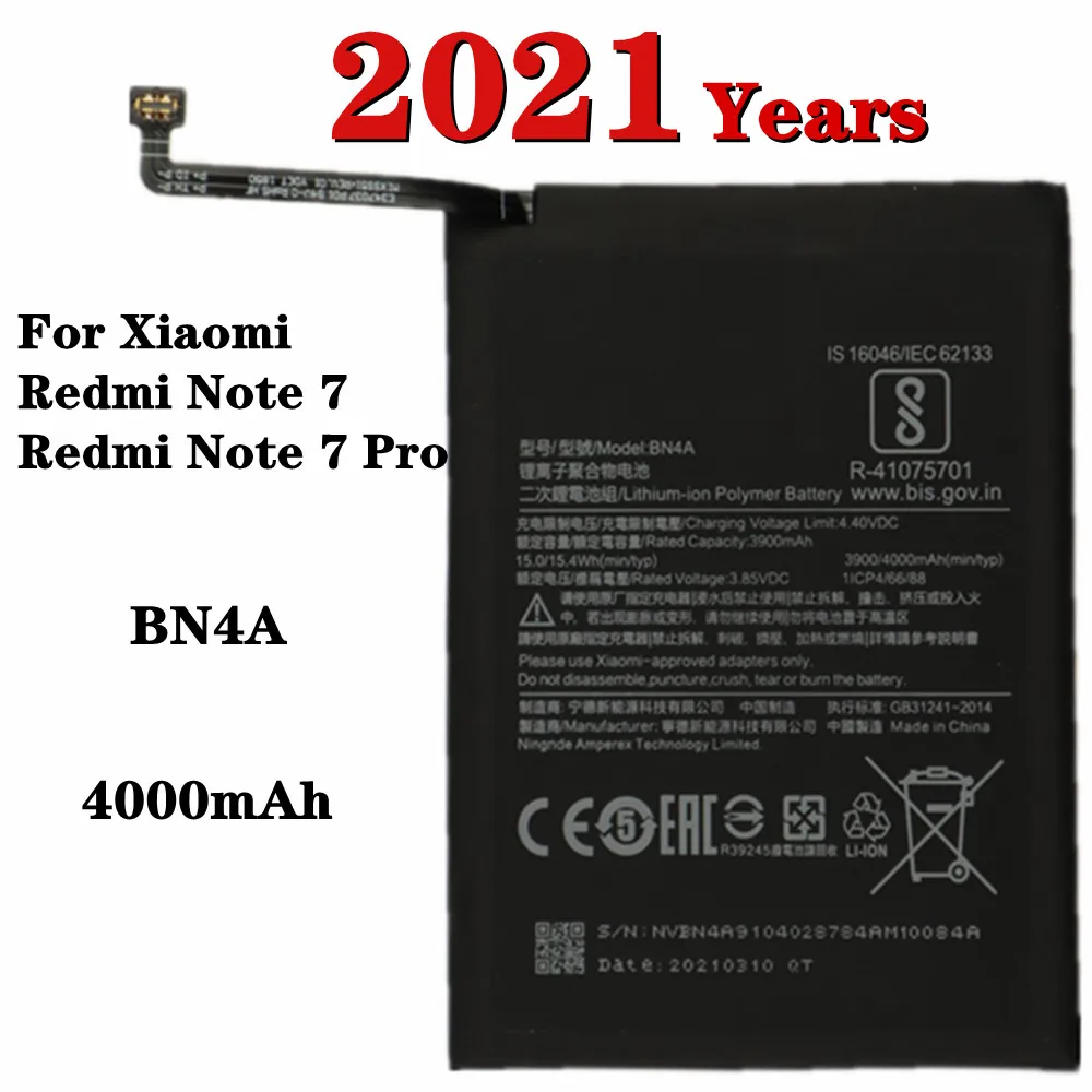 

2021 Years For Xiaomi Redmi Note7 Note 7 Pro M1901F7C Replacement Battery High Quality BN4A 4000mAh Phone Battery Batteries
